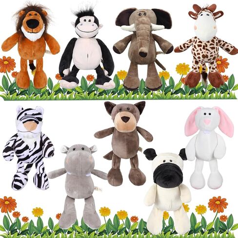 9 PCS Plush Jungle Animals Toys Jungle Safari Punded Animals Bundle 9.9 Inch Cute Toys تشمل Tiger Lion Elephant Monkey Zebra Raccoon Rhino Giraffe for Kids Plush theme Party in Kuwait