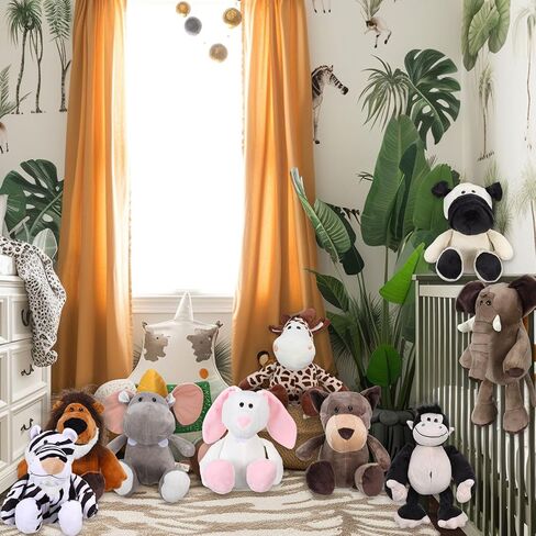 9 PCS Plush Jungle Animals Toys Jungle Safari Punded Animals Bundle 9.9 Inch Cute Toys تشمل Tiger Lion Elephant Monkey Zebra Raccoon Rhino Giraffe for Kids Plush theme Party in Kuwait