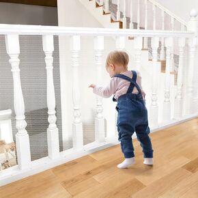 حارس درابزين للطفل، 15 قدمًا طولًا × 3 أقدام ارتفاعًا، شبكة شرفة ممتازة للحيوانات الأليفة، شبكة أمان للأطفال، شبكة سلالم لشرفة السكك الحديدية للأطفال، الألعاب، الحيوانات الأليفة، أبيض in Kuwait