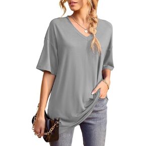 Iandroiy Womens Short Sleeve Tops Dolman V Neck T-Shirts Summer Casual Tunic Tops in Kuwait