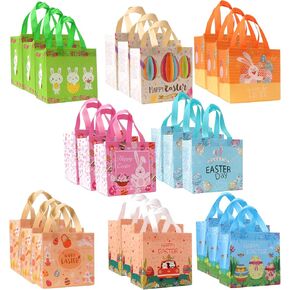 16PCS Happy Easter Egg Hunt Bags Easter Bunny Carrot Chick Egg Gift Bags with Handles, Easter Treat Bags, Multifunctional Non-Woven Easter Bags for Gifts Wrapping, Egg Hunt Game, Easter Party Supplies in Saudi Arabia