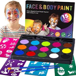 Face Painting Kit for Kids - 24 Colors Water Based Non Toxic Face Paint Kit, Professional Face Paint for Kids with Stencils & Brushes - Parties, Birthdays, Halloween Face Body Makeup Kit in Saudi Arabia