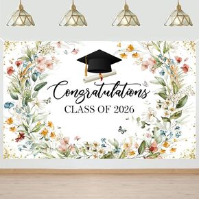 Avezano Wildflower Backdrop Class Watercolor Floral من 2025 ديكورات التخرج تهانينا لافتة التخرج 70.8 × 43.3 بوصة in Kuwait