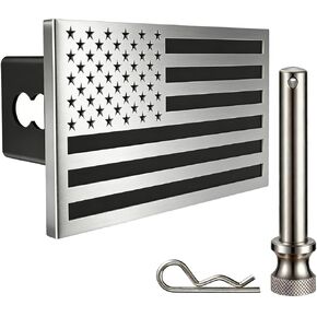 American Flag Metal Trailer Hitch Cover for 2 inch Receivers（with 5/8-Inch Pin Diameter Trailer Hitch Lock ） (Black) in Kuwait