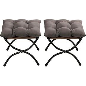 HollyHOME 15"(H) Folding Footrest Stool, Upholstered Small Foldable Ottoman, Accent Padded Sofa Foot Stool for Lazy Chair, Metal Frame Portable Foot Rest Ottoman for Home, Living Room, Bedroom, Grey in Saudi Arabia