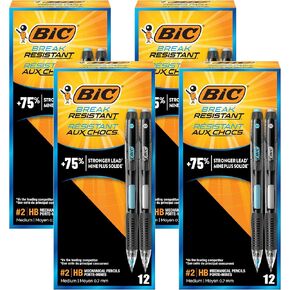 BIC Break Resistant Mechanical Pencils with Erasers, No. 2 Medium Point (0.7mm), 12-Count Pack of Pencils for School or Office Supplies in Kuwait
