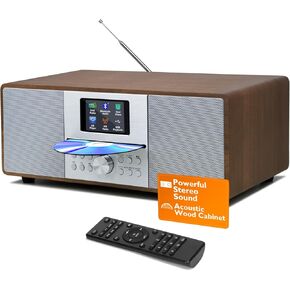 MS4 CD Player FM Radio HiFi System I Bluetooth I Powerful Stereo System I FM Digital Radio IAcoustic Wood Cabinet I CD Player with Speakers I 40 Presets,Headphone Jack I Walnut Finish in Kuwait