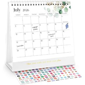 Mini Desk Calendar 2025-2026 with Stickers, 18 Months Standing Flip Small Desk Calendar 8" x 6" Runs from January 2025 Until June 2026 Mini Desktop Calendar Home Office Personal Organisers in Kuwait