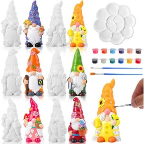 Arrowbash 6 Pcs Christmas Ceramics to Draw Ready to Paint Your Own Gnome Statues 5.12 Xmas Theme Paintable Figurines DIY White Ceramics Plaster Crafts Kit with Brush Palette in Kuwait