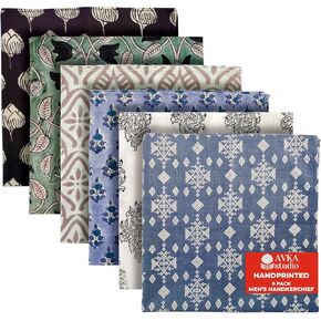 AVKA Studio Men's Handkerchiefs – 100% Cotton, 16x16 Soft Handcrafted Hankies for Men – Sweat Absorbing, Machine Washable, Thin & Lightweight - Pack of 6 in Kuwait