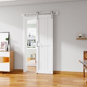 28''x80'' Sliding Barn Door with 5 Ft Barn Door Hardware Kit& Handle& Floor Guides,Pre-Drilled Holes Easy Assembly - Include Installation Manual, Water-Proof PVC Surface, H-Frame, White in Kuwait