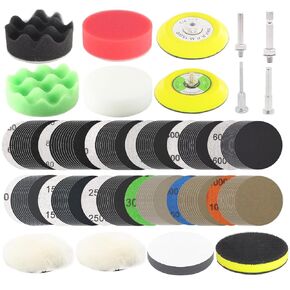 134Pcs Sandpaper 3Inch Sanding Disc Drill Polishing Kit, Wet Sanding Paper Headlight Restoration Kit, 60-10000Grit Hook & Loop Sandpaper Set for Car Wood Metal Glass Resin Expoxy in Kuwait