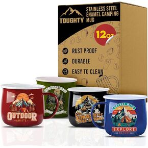 كوب مينا من الفولاذ المقاوم للصدأ القابل للصدأ - كوب معدني معزول مع مقبض ، وخفيف الوزن ودائم للتخييم ، والسفر ، والعروض ، والخارجية ، و RV ، والمشي لمسافات طويلة ، ونزهة - القهوة الحرارية ، و 12 أونصة in Kuwait