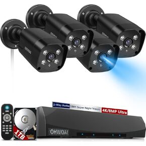 《 2-Way Audio 》Outdoor Wired Security Camera System, Black 4K IP Cameras, Home Video Surveillance Systems in Kuwait
