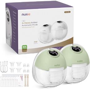 Nuliie Hands-Free Breast Pump, Wearable Breastfeeding Pump 2 Modes 9 Levels with 18/21/24MM Flange, Electric Breast Pump Portable, Replaced Pumping Accessories Included (2packs, Light Brown) in Kuwait