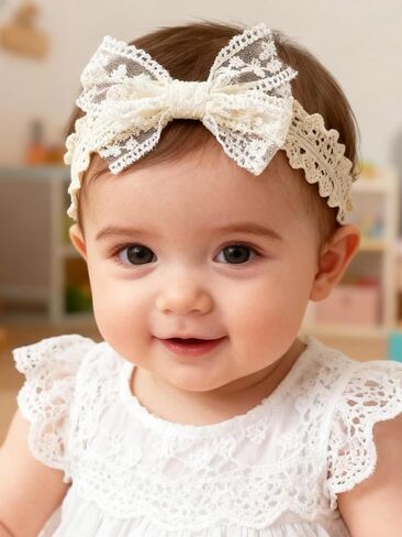 Baby Girls Lace Beadband ناعمة مرنة الزهرة الزهرة مع اللؤلؤ القوس الشعر المصنوع يدويًا ملحقًا واسعًا بالشعر in Kuwait