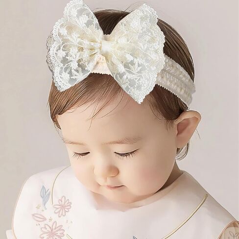 Baby Girls Lace Headband Soft Elastic Lace Flower Headbands with Pearl Bowknot Handmade HairBand Wide Wrap Hair Accessory for Newborn Infant Toddler Kids Birthday Party (Sequins, Universal) in Saudi Arabia