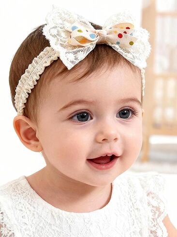 Baby Girls Lace Headband Soft Elastic Lace Flower Headbands with Pearl Bowknot Handmade HairBand Wide Wrap Hair Accessory for Newborn Infant Toddler Kids Birthday Party (Sequins, Universal) in Saudi Arabia