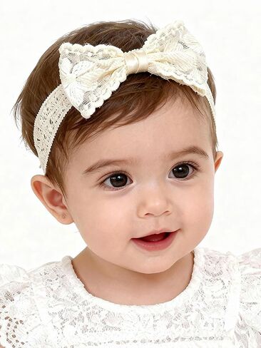 Baby Girls Lace Headband Soft Elastic Lace Flower Headbands with Pearl Bowknot Handmade HairBand Wide Wrap Hair Accessory for Newborn Infant Toddler Kids Birthday Party (Sequins, Universal) in Saudi Arabia