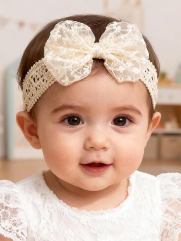 Baby Girls Lace Headband Soft Elastic Lace Flower Headbands with Pearl Bowknot Handmade HairBand Wide Wrap Hair Accessory for Newborn Infant Toddler Kids Birthday Party (Sequins, Universal) in Saudi Arabia