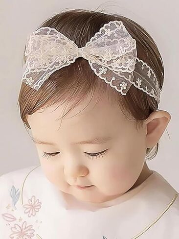 Baby Girls Lace Headband Soft Elastic Lace Flower Headbands with Pearl Bowknot Handmade HairBand Wide Wrap Hair Accessory for Newborn Infant Toddler Kids Birthday Party (Sequins, Universal) in Saudi Arabia