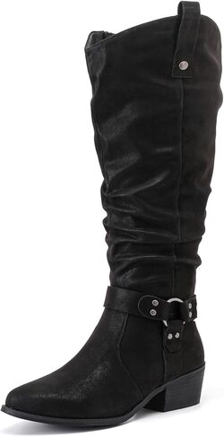 Luoika Women's Extra Wide Calf Knee-High Boots | Slouchy Design, Block Heel, Wide Width, Pointed Toe. in Saudi Arabia
