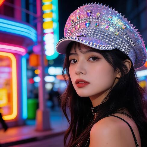 IZUS Women Rhinestone Captain Hats Men Punk-Rock Military Cap Sequins Disco Party Hat Bling Rivet-Spike Caps Hen Party in Kuwait