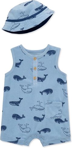 Little Me Clothes for Baby Boys' Terry Romper with Hat, 3 Months - 12 Months in Saudi Arabia