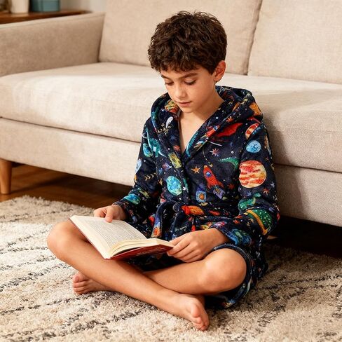 رداء uideazone للأولاد للأطفال بغطاء للرأس من الصوف الدافئ ملابس نوم ناعمة وغامضة من 7 إلى 14 سنة in Kuwait