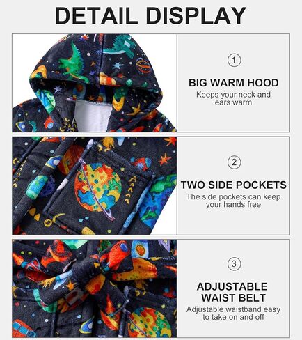 رداء uideazone للأولاد للأطفال بغطاء للرأس من الصوف الدافئ ملابس نوم ناعمة وغامضة من 7 إلى 14 سنة in Kuwait