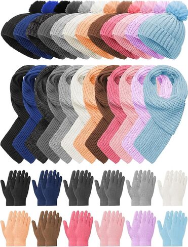 JaGely Kids قبعة الشتاء قفازات وشاح مجموعة متماسكة بوم قبعة صغيرة قفازات الأوشحة مجموعة الشتاء الدافئة لمدة 5-10 بنين بنات الطقس البارد in Kuwait