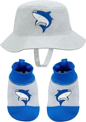Kids Boys and Girls, Baby Swim Marbleized Hat and Booties Set, Pink Bow, Sun Protection UPF 50+ - Age 0-12 Months in Kuwait