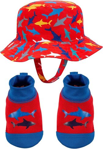 Kids Boys and Girls, Baby Swim Marbleized Hat and Booties Set, Pink Bow, Sun Protection UPF 50+ - Age 0-12 Months in Kuwait