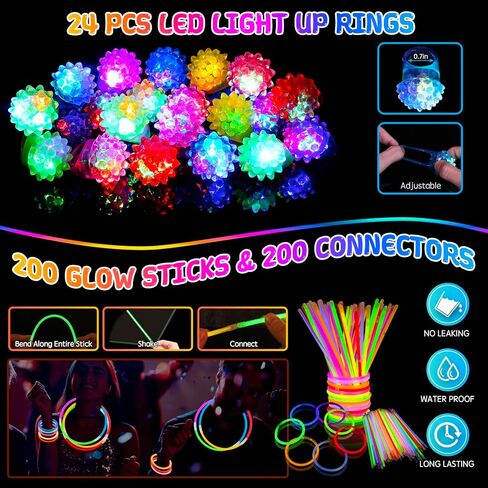 240pcs توهج في إمدادات الحفلات المظلمة ، حزمة الحفلات الحزبية السائبة ، 10pcs ، عصي توهج ، 10pcs نظارات LED ، حلقات تضيء 10 ٪ ، 10pcs LED إضاءة تململ الأساور الدوار ، in Kuwait