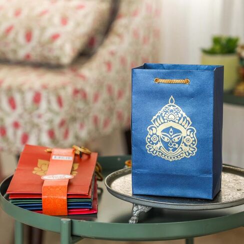 Desi Favors Om Paper Bags - Indian Party & Diwali Gifts, Pooja Favors, Housewarming & Wedding Return Gifts - 5.3x8 Inch (Pack of 8) in Kuwait