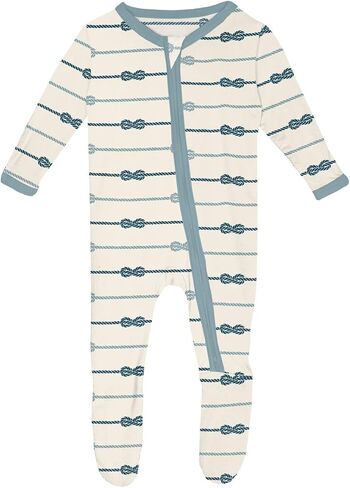 KicKee Print Footie with Zipper, Fitted Long Sleeve Pajamas, Ultra Soft Everyday One-Piece Loungewear, Baby and Kid Clothes for Boys and Girls (Stormy Sea Splashing Whales - 6-9 Months) in Saudi Arabia