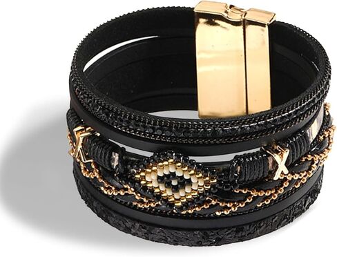 Long tiantian Layered Leather Wrap Bracelets for Women Handmade Stackable Chunky Colored Boho Cuff Bracelet Wristband Bangle Jewelry for Women Men Girls Birthday Holiday Gift in Kuwait