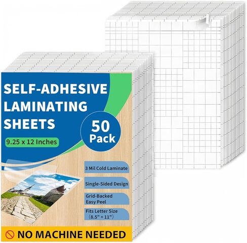 Binditek 50 Pack Self-Adhesive Laminating Sheets, 9.25 x 12 Inches Laminating Sheets for Letter Size, No Machine Needed, Clear, Glossy Finish, 3 Mil Thick in Kuwait