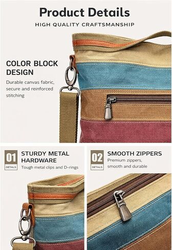 ROUROU Hobo Tote Bag for Women Top Handle Shoulder Bag Multi Color Canvas Crossbody Bag Large Capacity Handbag Casual Purse in Kuwait