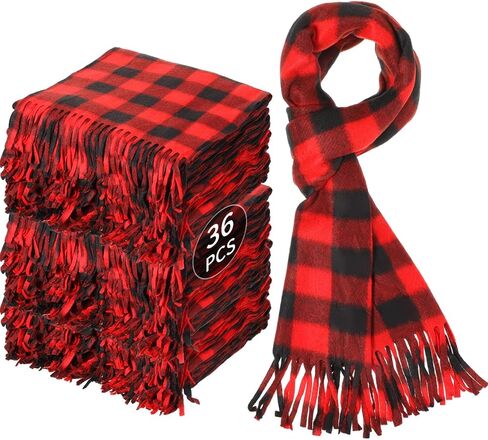 Chuarry 12 Pcs Christmas Buffalo Plaid Scarves Bulk Fringe Red and Black Big Grid Long Shawl Tassel Edge Winter Warm Check Large Pashmina Men Women's Cold Weather Scarves and Wraps in Kuwait