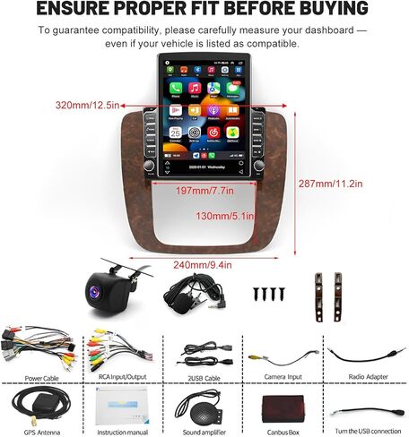 9.7 Inch Android 13 Car Radio Stereo for Chevrolet GMC 2007-2014 IPS Touchscreen Double Din Car Radio Receiver w/CarPlay & Android Auto, Built-in WiFi GPS Navigation Bluetooth Backup Camera, 2+32G in Kuwait