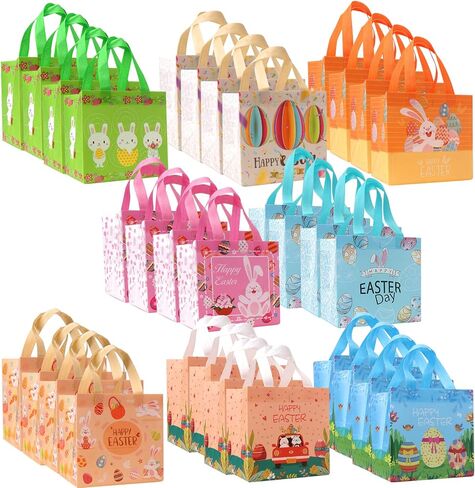 16PCS Happy Easter Egg Hunt Bags Easter Bunny Carrot Chick Egg Gift Bags with Handles, Easter Treat Bags, Multifunctional Non-Woven Easter Bags for Gifts Wrapping, Egg Hunt Game, Easter Party Supplies in Saudi Arabia