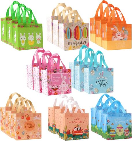 16pcs Happy Easter Egg Hunt Facs Easter Bunny Carrot Chick Egg Hight Facts with Handles ، وأكياس عيد الفصح ، وأكياس عيد الفصح غير المنسوجة متعددة الوظائف للهدايا ، ولعبة مطاردة البيض ، وتوازم حفلة عيد الفصح in Kuwait