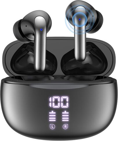 Wireless Earbuds, Bluetooth 5.3 Headphones [Support Wireless Charging] 40H Playback Deep Bass Stereo Earphones with Dual Mic Clear Calls with LED Display for iPhone Android TV Laptop Sports in Kuwait