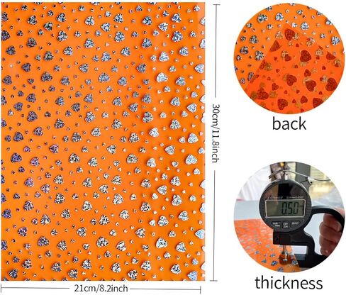 XHT 6 Pcs/Set 8.3"x11.8" Candy Color Jelly Vinyl Sheets, Fluorescent Neon Heart Pattern Clear PVC Faux Leather for Hair Bows Pouches Making, Laser Pattern in Kuwait