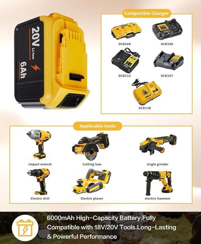 20V 2000mAh Replacement Battery for DEWALT Electric Garden Tools, Compatible with DEWALT Original Charger, Overdischarge, Temperature, and Multi-Stage Overcurrent Protection in Kuwait