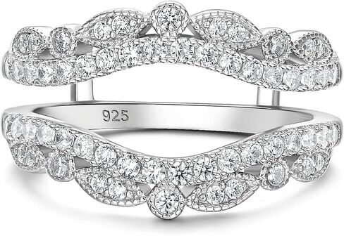 Wuziwen Vintage Wedding Bands for Women Curved Ring Enhancer for Engagement Rings Guard Wrap Stackable 925 Sterling Silver Cubic Zirconia in Kuwait