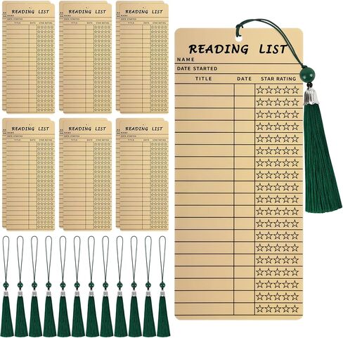 12 PCS Library Card Bookmarks, Reading List Tracker, Book Club Bookmark with 12PCS Pink Tassels, Reading Page Log Book Marker for Book Club Reader Student Teacher Back to School Accessories Supplies in Saudi Arabia