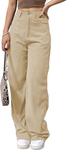 Himosyber Corduroy Pants for Women Wide Leg High Waist Loose Comfy Trousers with Pockets in Kuwait