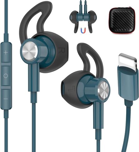 iMangoo for Lightning Headphones Wired MFi Certified Magnetic Earbuds Anti Drop Ear Buds Tips Corded Earphones with Microphone Volume Control for Apple iPhone 14 Plus 13 Pro Max 12 Mini 11 XS XR in Saudi Arabia